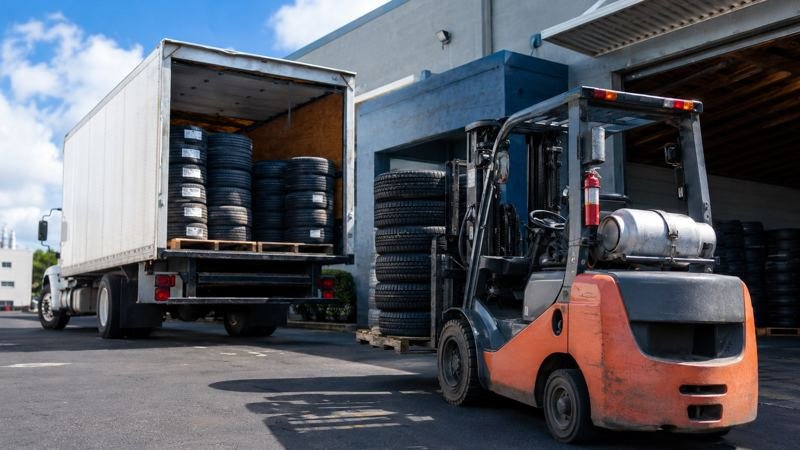 Alex Truck Tire warehouse with tires ready for delivery