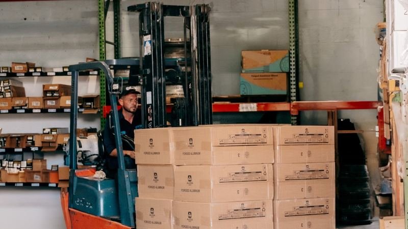 Tire warehouse with forklift